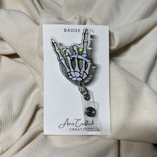 skeleton hand - badge reel